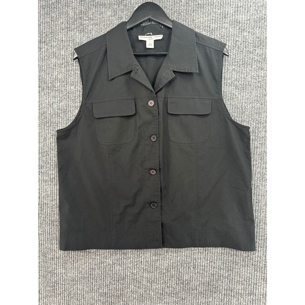 Josephine Chaus Sport Vest Women Large Black Excellent Cotton Utility Button Up